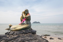 The Golden Mermaid Sculpture at Samila Beach Songkhla
