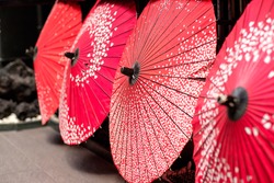 Beautiful traditional japanese bamboo umbrella in Kyoto