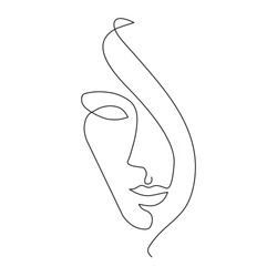 Abstract minimalistic linear sketch. Woman's face. Vector hand drawn illustration