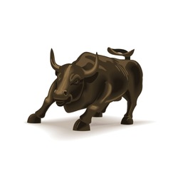 Bull vector illustration in color, financial theme ; isolated on background.