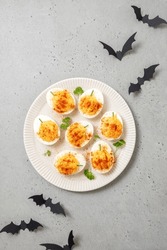 Healthy Deviled Eggs as an Appetizer for Halloween