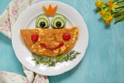 Breakfast for kids - frog princees omelette with vegetables