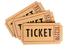 Old used torn tickets isolated white background