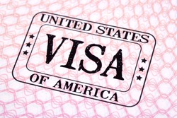 USA visa immigration stamp passport page, closeup