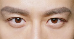 slow motion of male eye close up from asian young man