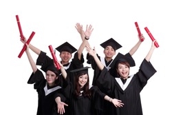 group of happy graduates student isolated on white background, asian