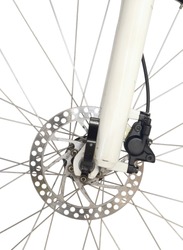 Front wheel brake of mountain bike isolated on white background