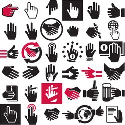 Hand icons set. Handshake. Black vector symbols collection.