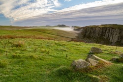 low lying mist on Hadrian's wall near Peel Crag, Northumberland