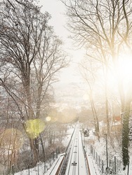 Winter landscape with snow and sunshine and light