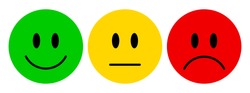 Vector illustration of facial expressions - smiley icon set. Emoticons positive, neutral and negative (red, yellow and green different moods). Rating smile for customer opinion.