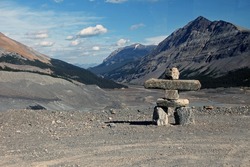 Traditional Inukshuk rock man from the Canadian Rockies in Jasper National Park