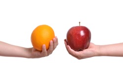 compare apple to orange white background