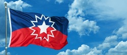Juneteenth Flag with blue cloudy sky. Since 1865. Design of Banner with place for text. 3D rendering.