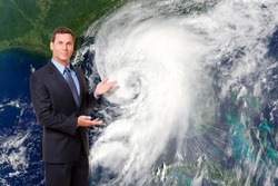Meteorologist weatherman forecasting weather hurricane cyclone storm