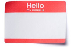 Hello My Name Is name tag sticker with corners lifting isolated on white background
