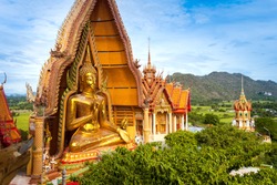 Big golden Buddha in Wat Tham Suea,Kanchanaburi