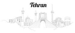 Tehran city hand drawing panoramic sketching style illustration
