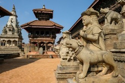 Detail of the sculptures of the Siddhi Lakshmi Temple in Durbar Square in Bhaktapur, Khatmandu Valley in Nepal.