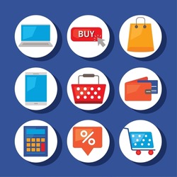 nine ecommerce business set icons