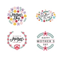 happy mother's day cards with flowers over white background. colorful design. vector illustration