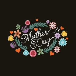 happy mother's day card with beautiful flowers over black background. colorful design. vector illustration