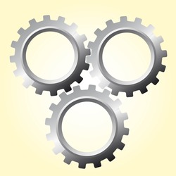 three silver gears over beige vector illustration