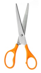 Yellow scissors isolated on a white background