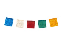 Colorful buddhism flags isolated over white background