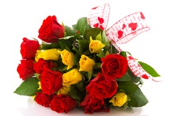 Bouquet red and yellow roses to give for love