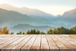 Wooden table terrace with Morning fresh atmosphere nature landscape