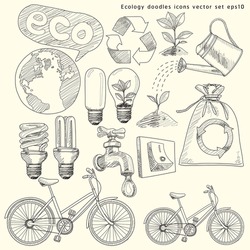 Ecology doodles icons vector set (vector). jpg version also available