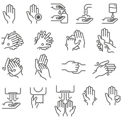 Hand washing steps icons vector illustrations.