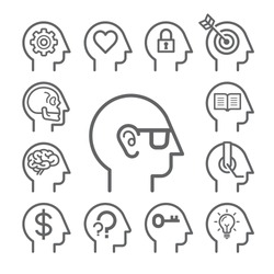Head line thinking concept icons set. Vector illustration.