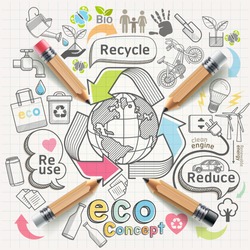 Eco concept thinking doodles icons set. Vector illustration.