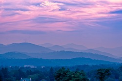 Beautiful sunset sky at the mountains landscape.  Blue Ridge Mountains, North Carolina, USA