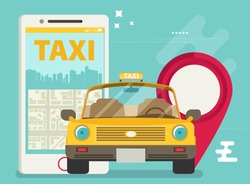 Taxi service. Smartphone. Vector flat illustration.