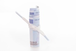 Shoestring budget concept with Euro banknotes 
