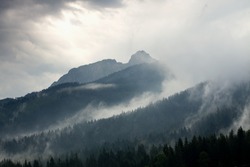 stormy weather in mountains or Giewont Peak, Tatra Mountains, Poland