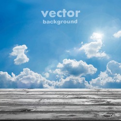 Light wooden floor on blue sky vector background