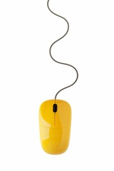 Yellow computer mouse on a white background