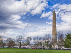 Washington Monument during cherry blossom. Washington DC 2016. HDR