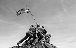 Iwo Jima memorial in Washington DC 2016. Black and white