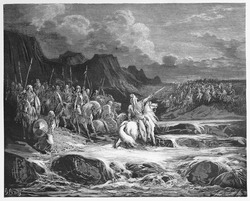 Judas Maccabeus Pursuing Timotheus - Picture from The Holy Scriptures, Old and New Testaments books collection published in 1885, Stuttgart-Germany. Drawings by Gustave Dore.