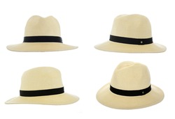 Straw fedora hat isolated on a white background beach hat  four views summer hat