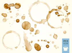 Vector coffee stain, isolated on white background. Drop and splashes of tea. 