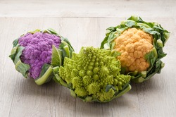 Green, purple and orange cauliflower