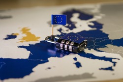 Padlock over EU map, symbolizing the EU General Data Protection Regulation or GDPR and DORA. Designed to harmonize data privacy laws across Europe.