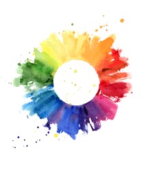 Hand drawn watercolor painting on white background. Vector illustration of color wheel