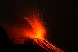 Eruption of volcano Stromboli (Italy)